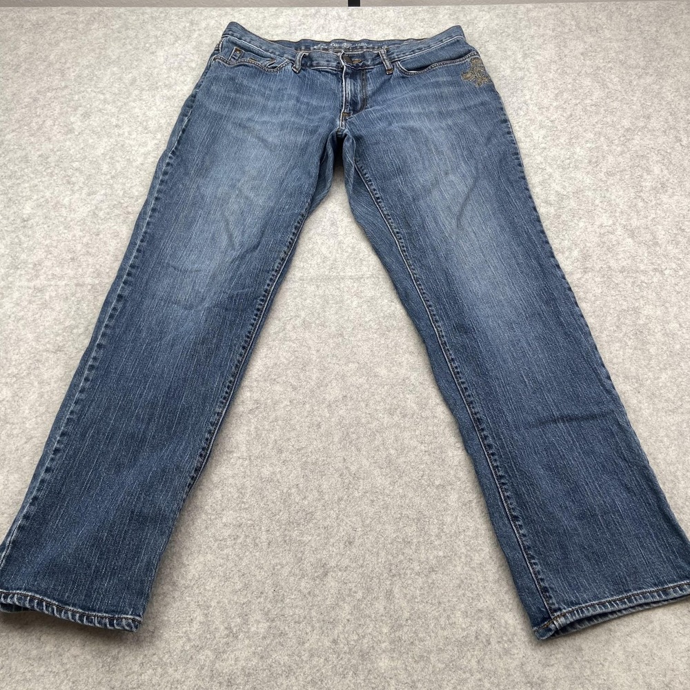 Eddie Bauer Jeans Womens 12 (31x29) Blue High Rise Straight Stretch Embroidered